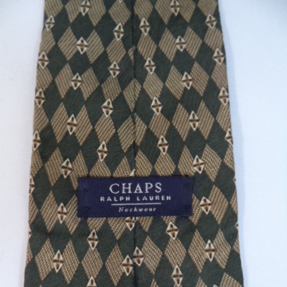 Chaps Ralph Lauren Brown Green Diamond Print Tie - Picture 5 of 5
